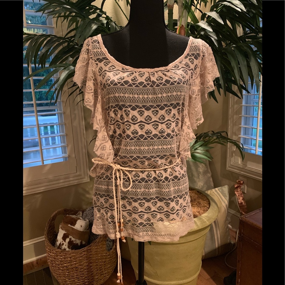 Daytrip blush pink sheer lace blouse